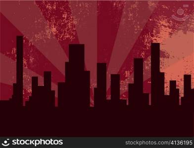 Vector illustration of city at the night on the pink background