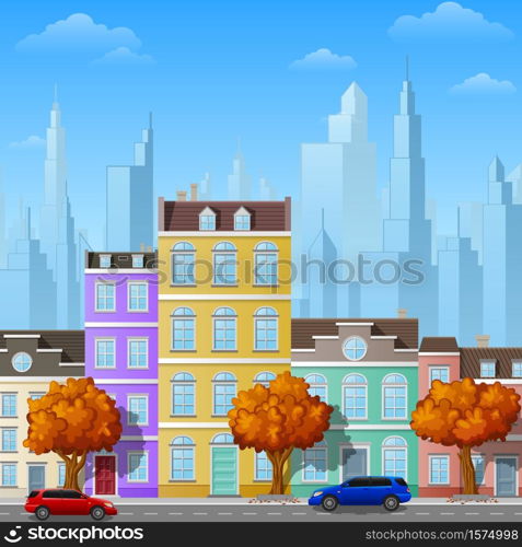 Vector illustration of City street with urban buildings