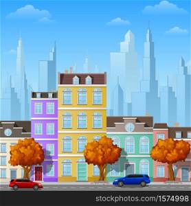 Vector illustration of City street with urban buildings