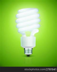 Vector illustration of classy energy saving compact fluorescent lightbulb on a green background