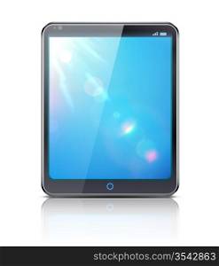 Vector illustration of classy tablet PC with blue screen on white background