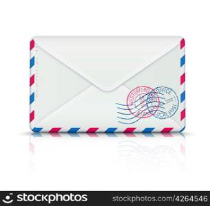Vector illustration of close airmail envelope with rubber stamps