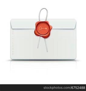 Vector illustration of close detailed post envelope with red old-fashioned wax seal. Use with included key design, or substitute your own initials or insignia.
