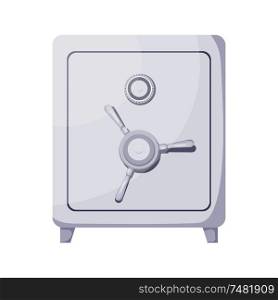Vector illustration of closed steel safe over white background. Isolated safe. Cartoon safe
