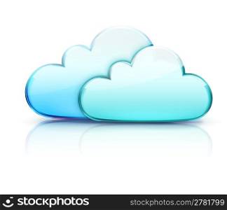 Vector illustration of cloud storage concept with two blue internet cloud shapes