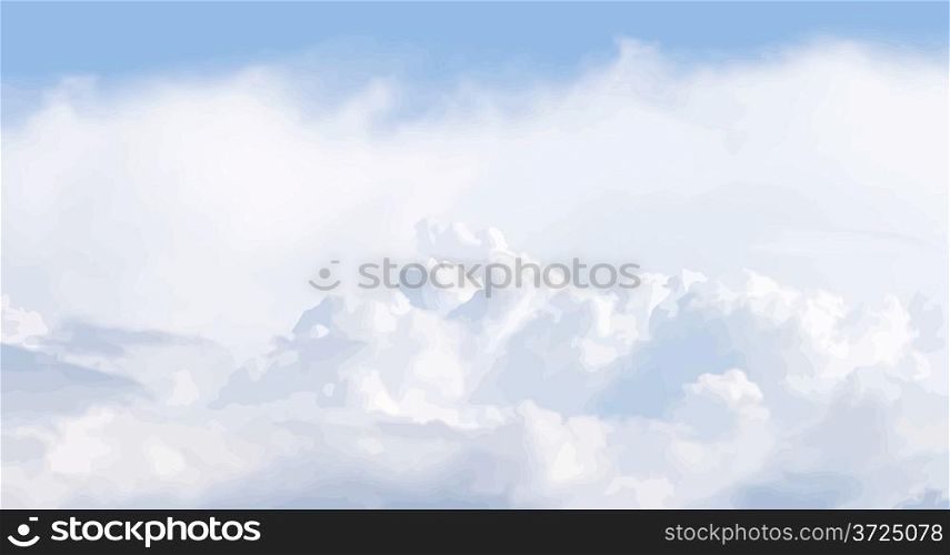 Vector illustration of cloudscape. Panoramic view. No gradients and effects, just objects with solid fill.