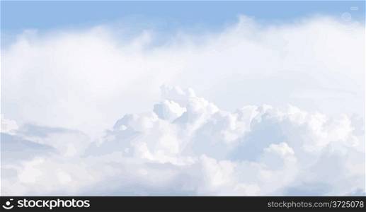 Vector illustration of cloudscape. Panoramic view. No gradients and effects, just objects with solid fill.