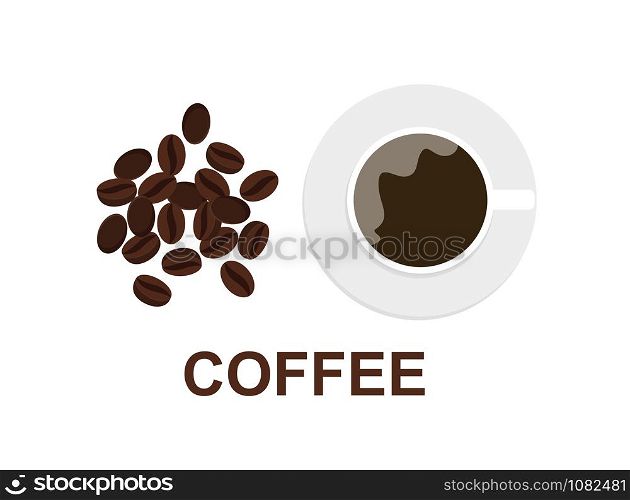 Vector illustration of coffee cup and coffee beans on white background