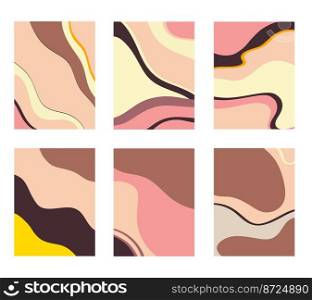 Vector illustration of collage of creative paintings with colorful abstract swirls and lines against white background. Set of images with colorful chaotic patterns