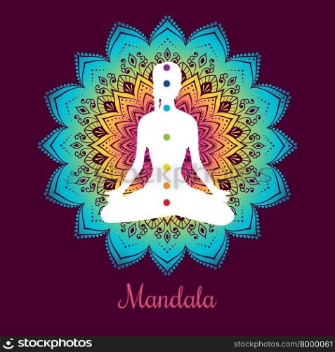 Vector illustration of Color chakras with woman. Color chakras with woman