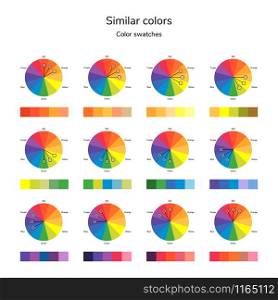 vector illustration of color circle, analogous color, similar color, infographics, swatches. vector illustration of color circle, analogous color, similar co