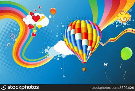 Vector illustration of Colorful abstract Background with funky hot air balloon - great for greeting and birthday postcards, flyers and many more celebration items