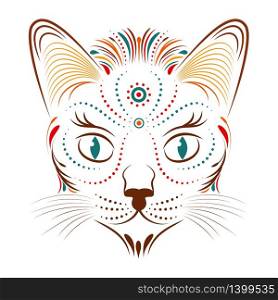 Vector illustration of colorful abstract cat head on white background