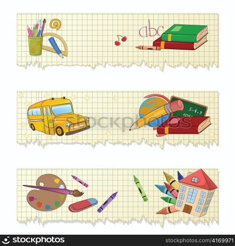 Vector illustration of Colorful Back to school banners or steakers set