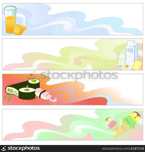 Vector illustration of Colorful banners set with funky food