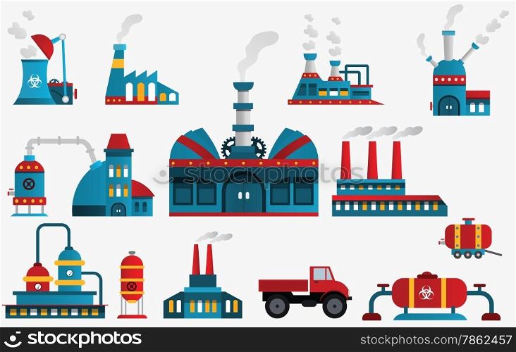 Vector illustration of colorful collection factory icons