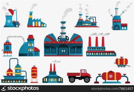 Vector illustration of colorful collection factory icons