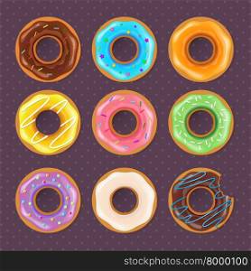Vector illustration of Colorful donuts sweet set. Colorful donuts sweet set
