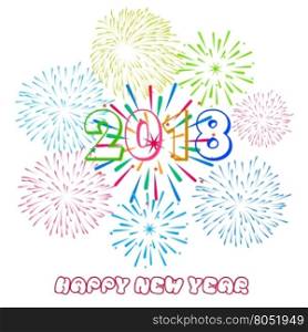 Vector illustration of Colorful fireworks. Happy new year 2018 theme