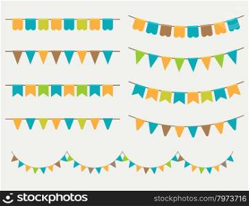 Vector Illustration of Colorful Garlands. Vector Illustration of colorful flag carlands on grey background. Retro colors buntings and flags. Holiday set.