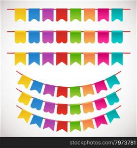 Vector Illustration of Colorful Garlands. Vector Illustration of Colorful Garlands on white background. Rainbow colors buntings and flags. Holiday set.