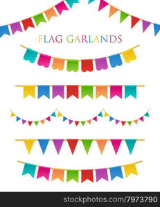 Vector Illustration of Colorful Garlands. Vector Illustration of Colorful Garlands on white background. Rainbow colors buntings and flags. Holiday set.