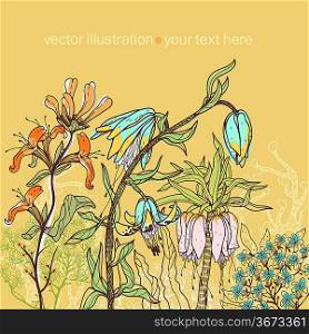 vector illustration of colorful hand drawn flowers and plants