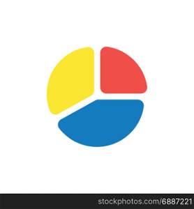 Vector illustration of colorful three part diagram pie chart infographic icon on white background with flat design style.