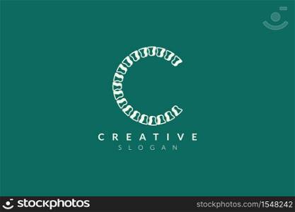 Vector illustration of combined design of letter c with backbone. Minimalist and simple logo, flat style, modern icon and symbol