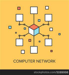 Vector illustration of computer network flat line design concept.