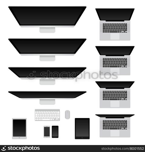 Vector illustration of Computers and notebooks set