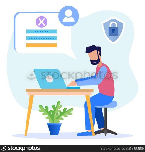Vector illustration of Concept Login page on user account mobile screen. Desktop computer with login forms and login buttons for web pages, banners, presentations, social media, documents, posters.