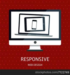 Vector illustration of concept responsive web design on red background