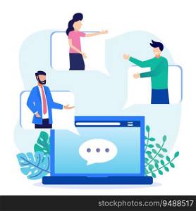 Vector illustration of conducting a business meeting using online messaging for remote work. Flexible workspace location options.