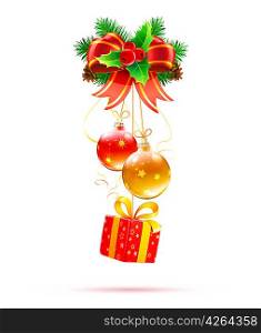 Vector illustration of cool Christmas decorations and funky gift box
