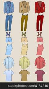 Vector illustration of cool Men clothes icon set in the different colors