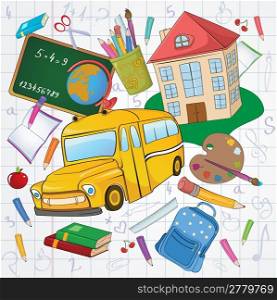 Vector illustration of cool school icons on the funky hand-drawing style background
