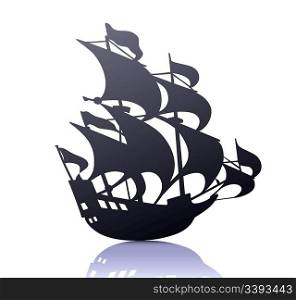 Vector illustration of cool silhouette of retro sailing ship