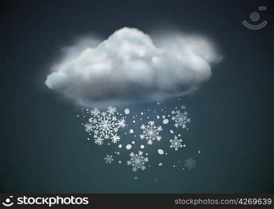 Vector illustration of cool single weather icon - cloud with snow in the dark sky