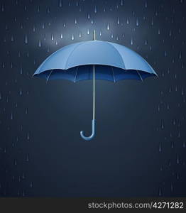 Vector illustration of cool single weather icon - elegant opened umbrella with heavy fall rain in the dark sky