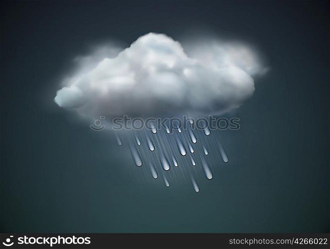 Vector illustration of cool single weather icon - raincloud with raindrops in the dark sky