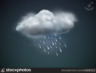 Vector illustration of cool single weather icon - raincloud with raindrops in the dark sky