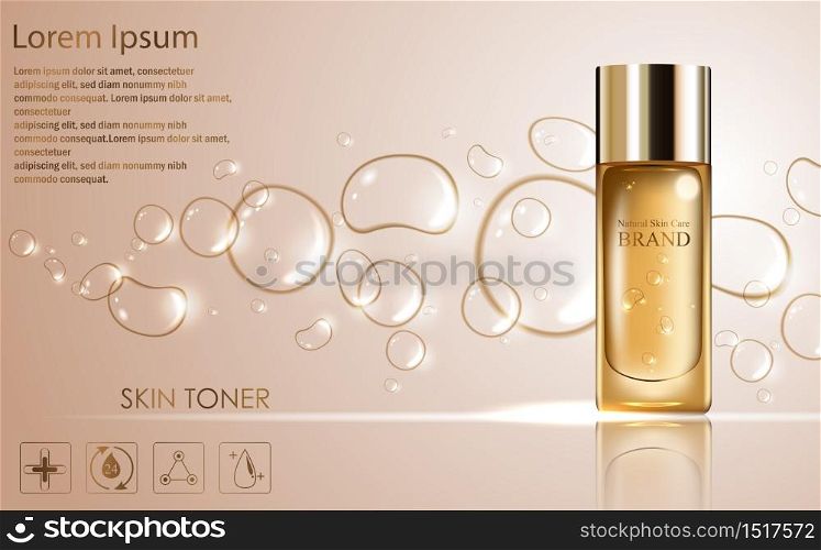 Vector illustration of Cosmetic ads template with pink bottle package design