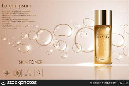 Vector illustration of Cosmetic ads template with pink bottle package design