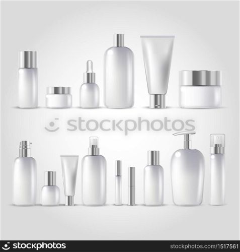 Vector illustration of Cosmetic bottle mock up set isolated packages on white background