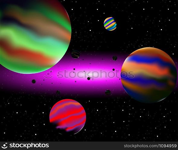 Vector illustration of cosmic space with beautiful stars and light.