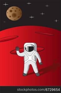 Vector illustration of cosmonaut on mars.