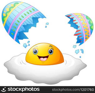 Vector illustration of Cracked easter eggs decorated with a smile egg yolk