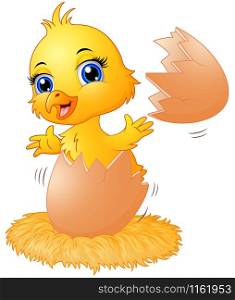 Vector illustration of Cracked egg with cute bird inside