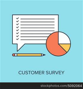 Vector illustration of customer survey flat line design concept.